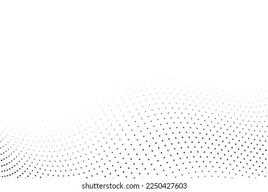 Monochrome Dots Background. Fade Texture. Vintage dot wave Backdrop. Grunge Black and White Overlay. Vector illustration.