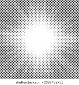 Monochrome Dots Background. Fade Texture. Vintage Pop-art Backdrop. Grunge Black and White Overlay. Vector illustration 