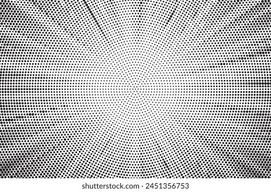 Monochrome Dots Background. Fade Texture. Vintage Pop-art Backdrop. Grunge Black and White Overlay. Vector illustration