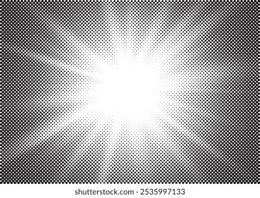 Plano de Fundo de Pontos Monocromáticos. Esmaecer Textura. Vintage Pop-art Fundo. Sobreposição de preto e branco grunge. Ilustração vetorial	