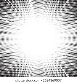 Monochrome Dots Background. Fade Texture. Vintage Pop-art Backdrop. Grunge Black and White Overlay. Vector illustration