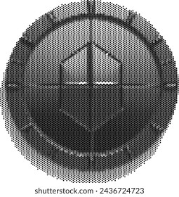 Monochrome dotted abstract rendition of a recognizable logo.