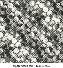 Monochrome Dotted Complexity Textured Broken Graphic Motif. Seamless Pattern.