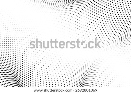 Monochrome dotted field bending smoothly, elegant halftone mesh flowing in motion perfect for artistic backdrops UI design and contemporary branding visuals