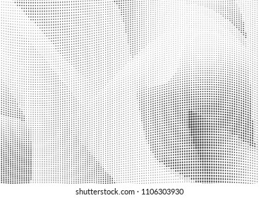 Monochrome dotted halftone background with abstract silhouettes. Psychedelic black and white pop art retro texture for wallpaper, banner or presentation design