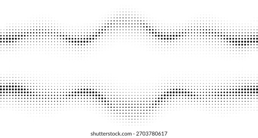 Borde de onda de semitono monocromo con curva de píxeles digital suave, divisor de gradiente abstracto, patrón geométrico mínimo para diseños modernos limpios, marco de fondo decorativo con estilo