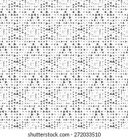 Monochrome dotted texture. Abstract seamless pattern. Ornament made of dots.Textured with randomly rotated triangles squares.