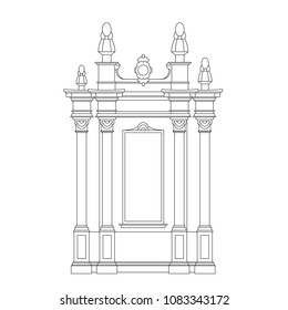 Monochrome drawing, architectur sketch in black outline on white background