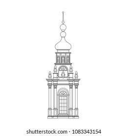 Monochrome drawing, architecture sketch in black outline on white background