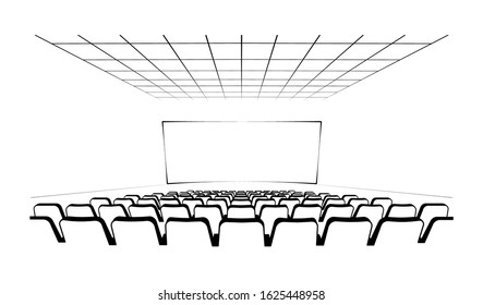 Monochrome Drawing Of A Cinema Hall Vector Illustration