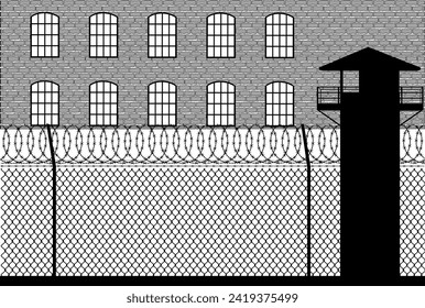monochrome drawing prison vector illustration