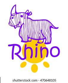 monochrome drawing of a rhinoceros, funny, stylized, black and white, 
color