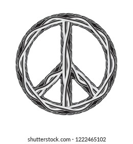 monochrome drawing is a sign of peace with intertwining pattern and ornament. isolated on white background