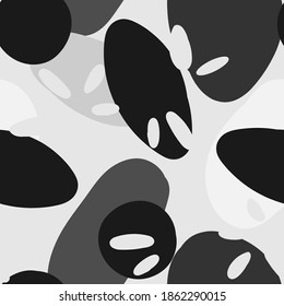 Monochrome Drawing Simple Vector Seamless Pattern. Botanical Paint Print. Black and White Bright Illustration.  Collage Artistic Design.