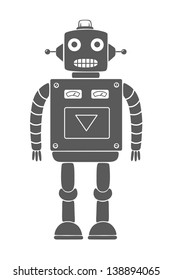 Monochrome Drawing Of A Vintage Toy Robot. Isolated Object. Vector Illustration.