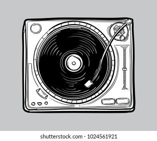 Monochrome drawn funky music turntable
