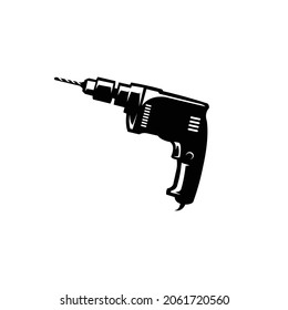 Monochrome drill mechanic vector isolated in white background