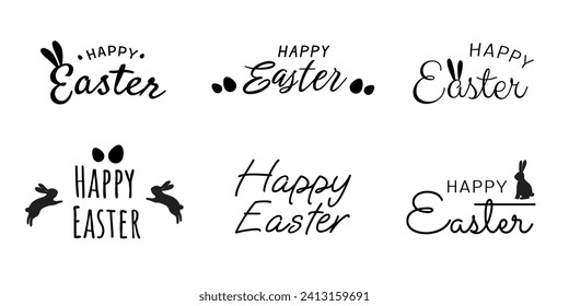 Monochrome easter lettering collection for easter designs cards, banners, paterns, backgrounds