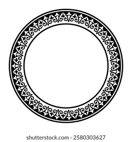 Monochrome Eastern national round decorative pattern, frame. Ethnic Elegant Black element for design in Eastern style. Eastern Ornate for embroidery, sandblasting, laser cutting, ceramics, porcelain