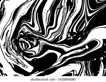 Monochrome ebru stains vector illustration. Creative marbled paper hand drawn background. Black and white decorative mixture. Trendy suminagashi art. Abstract acrylic wallpaper with swirl effect