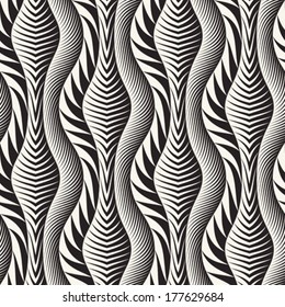 Monochrome Moiré Effect Textured Psychedelic Ornate Pattern