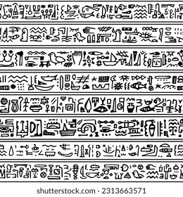 Monochrome egypt black white line art vector seamless pattern. Can be used as border for childish textile, book covers, wallpapers for egyptian lovers