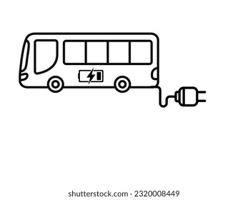 Autobús eléctrico monocromo con símbolo de icono de enchufe, vehículo EV, vehículos híbridos verdes con logotipo de punto de carga, concepto de vehículo ecológico, ilustración vectorial