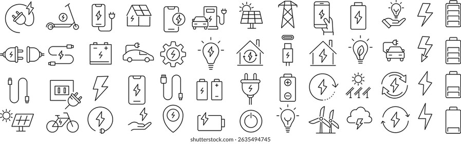 Monochrome Electricity Vector Line Icon Set