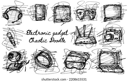 Monochrome Electronic Gadget Hand Drawing Chaotic Lines Doodle