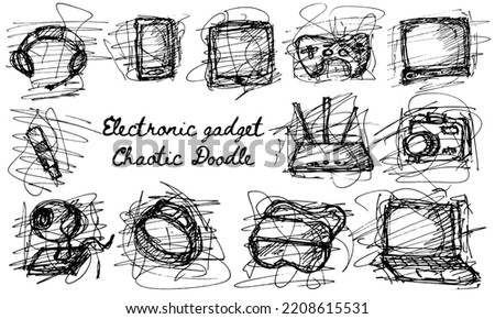 Monochrome Electronic Gadget Hand Drawing Chaotic Lines Doodle