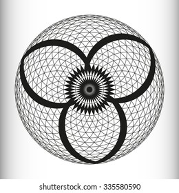 Monochrome elegant circular pattern in black and white. Circular mathematical ornament. A vector circular pattern from the crossed circles. Mandala.