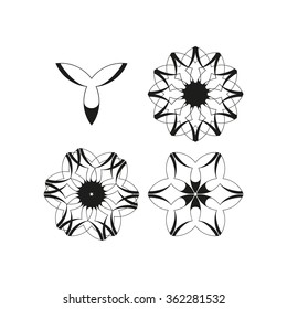 Monochrome elegant circular pattern in black and white. Circular mathematical ornament. Ser vector circular patterns.