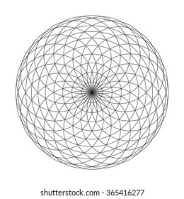 Monochrome elegant circular pattern in black and white. Circular mathematical ornament. A vector circular pattern from the crossed circles. Mandala.