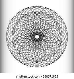 Monochrome elegant circular pattern in black and white. Circular mathematical ornament. A vector circular pattern from the crossed circles. Mandala.
