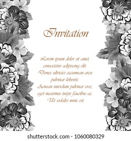 monochrome elegant frame of flowers. For your design of greeting cards, birthday cards and invitations, wedding, party and more. Vector illustration.