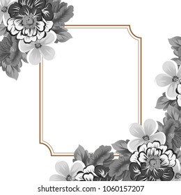 monochrome elegant frame of flowers. For your design of greeting cards, birthday cards and invitations, wedding, party and more. Vector illustration.