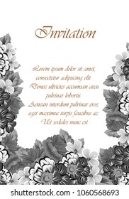 monochrome elegant frame of flowers. For your design of greeting cards, birthday cards and invitations, wedding, party and more. Vector illustration.