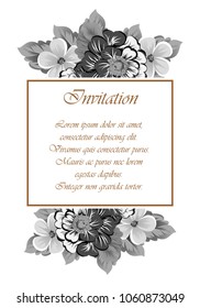 monochrome elegant frame of flowers. For your design of greeting cards, birthday cards and invitations, wedding, party and more. Vector illustration.
