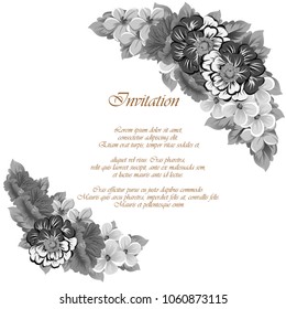 monochrome elegant frame of flowers. For your design of greeting cards, birthday cards and invitations, wedding, party and more. Vector illustration.