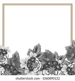 monochrome elegant frame of flowers. For your design of greeting cards, birthday cards and invitations, wedding, party and more. Vector illustration.