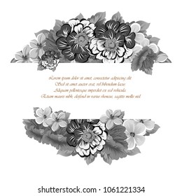 monochrome elegant frame of flowers. For your design of greeting cards, birthday cards and invitations, wedding, party and more. Vector illustration.