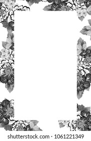 monochrome elegant frame of flowers. For your design of greeting cards, birthday cards and invitations, wedding, party and more. Vector illustration.