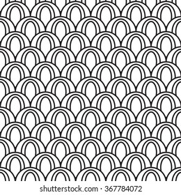 Monochrome elegant seamless pattern in black and white. Vector seamless geometric pattern in a contrasting black and white tones. Vector seamless background of overlapping striped circles.