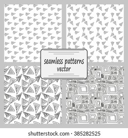 Monochrome elegant seamless pattern in black and white. Seamless geometric pattern. Mathematical abstract seamless pattern. A set of 4 patterns.