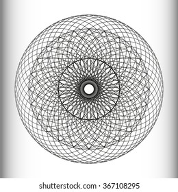 Monochrome elegant spirograph pattern in black and white. Circular mathematical ornament. A vector circular pattern from the crossed circles. Mandala.