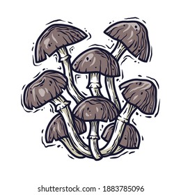 Monochrome element of honey mushroom. Seasonal autumn vector illustration of mushroom for any kinds of design or vegan menu