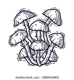 Monochrome element of honey mushroom. Seasonal autumn vector illustration of mushroom for any kinds of design or vegan menu