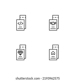 Monochrome elements perfect for adverts, stores, design etc. Editable stroke. Vector line icon set with symbols of coding, star, diamond, house on ticket