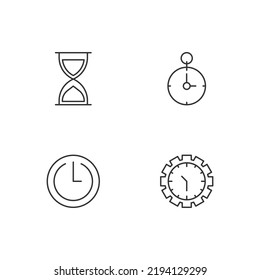 Monochrome elements perfect for adverts, stores, design etc. Editable stroke. Vector line icon set with symbols of hourglass, timer, clock inside of gear