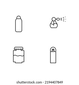 Monochrome elements perfect for adverts, stores, design etc. Editable stroke. Vector line icon set with symbols of various cosmetic bottles for shampoo, gel, liquid soap, foam, perfume 